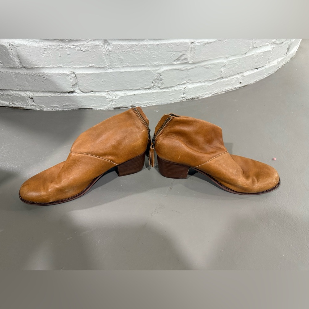 Womens Toms Carpe Diem Tan Leather Comfort Heeled Tassel Ankle Boots